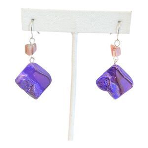 New Shell Earrings Purple Shell Nautical Dangle Resort Wear - 8P
